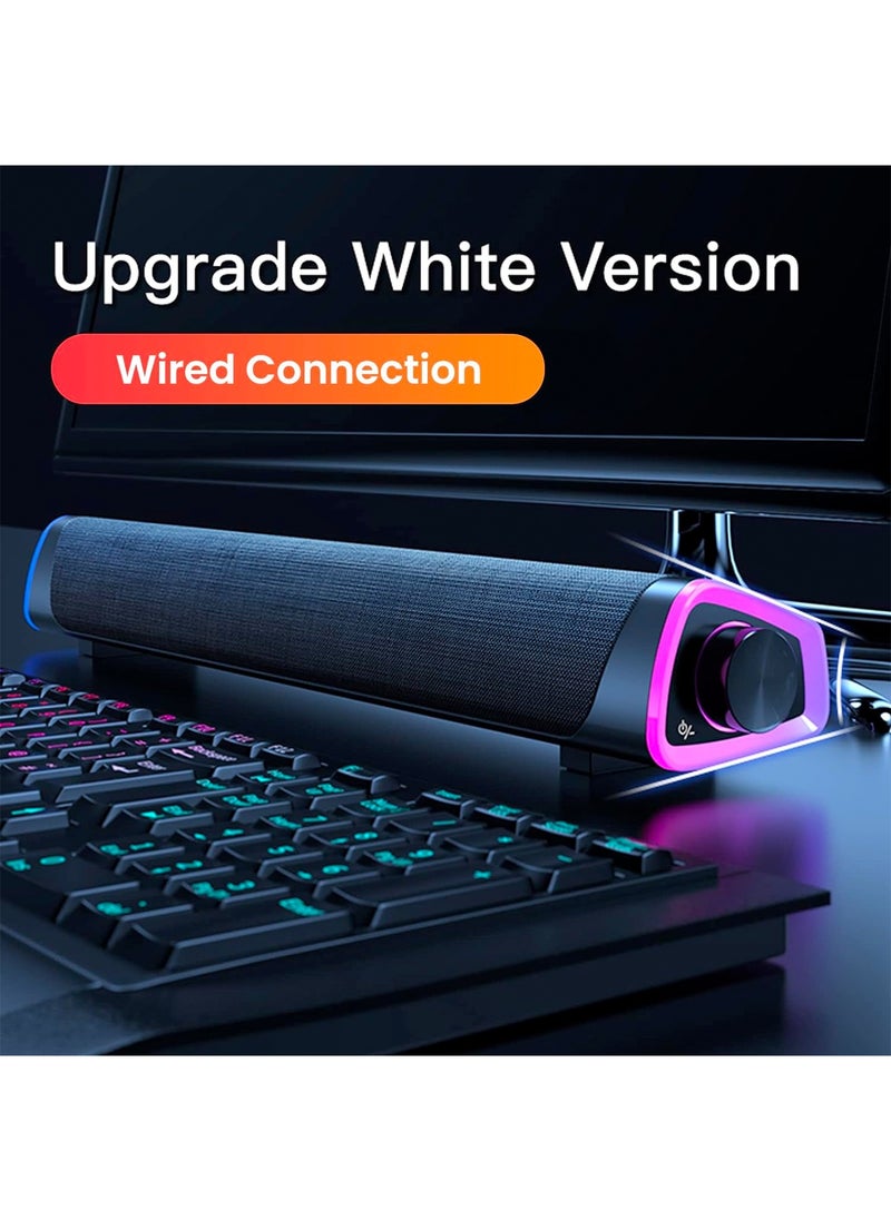 LOOPITYS - USB Wired Computer Speaker, RGB Computer Sound Bar Desktop Speaker, 3D Stereo Surround Sound Box with Volume Knob 3.5mm Audio Input for Desktop PC Laptop Smartphone Tablet - Image 1