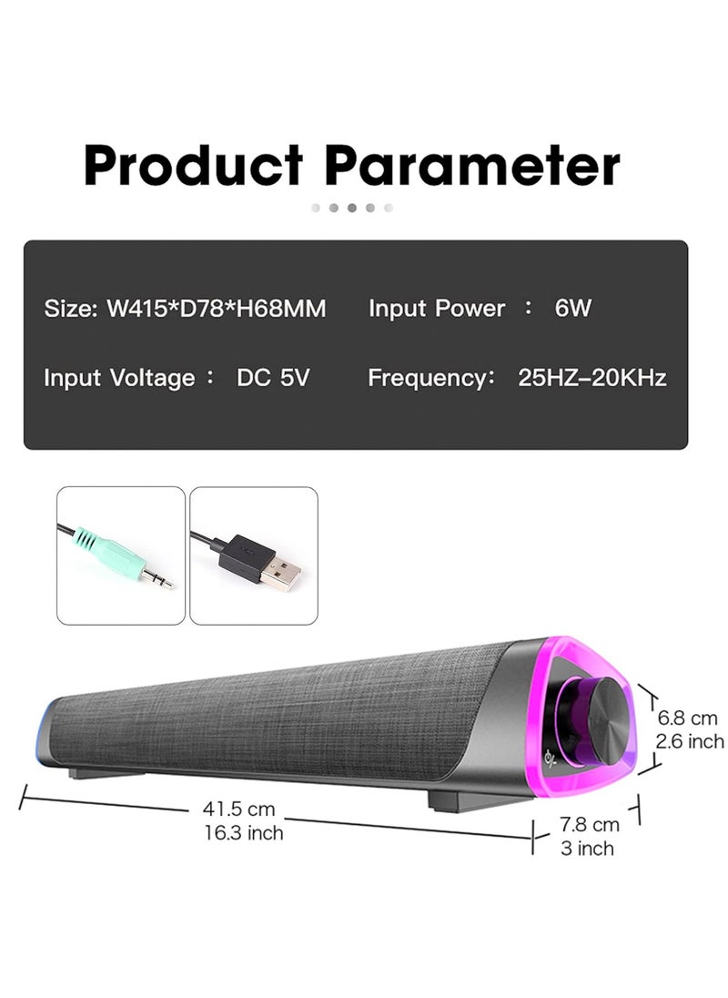 LOOPITYS - USB Wired Computer Speaker, RGB Computer Sound Bar Desktop Speaker, 3D Stereo Surround Sound Box with Volume Knob 3.5mm Audio Input for Desktop PC Laptop Smartphone Tablet - Image 1