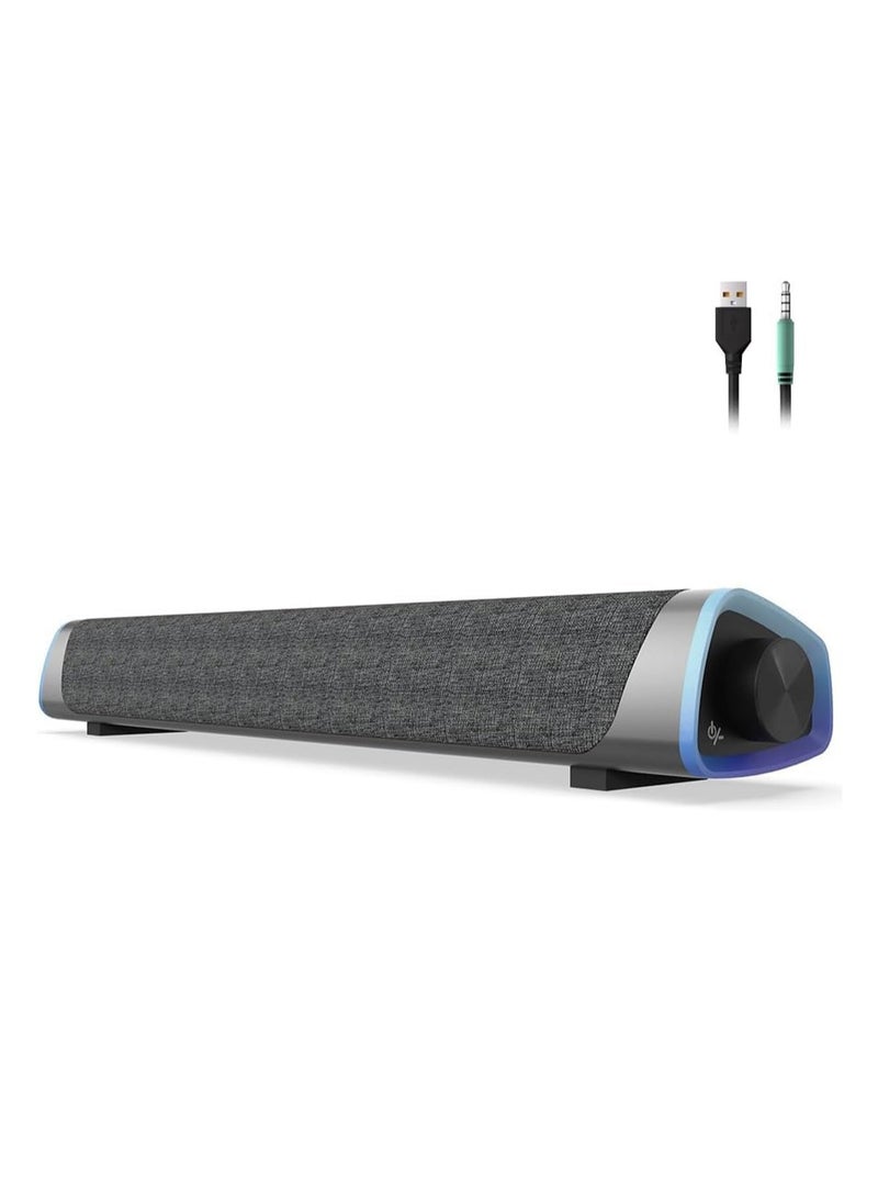 LOOPITYS - USB Wired Computer Speaker, RGB Computer Sound Bar Desktop Speaker, 3D Stereo Surround Sound Box with Volume Knob 3.5mm Audio Input for Desktop PC Laptop Smartphone Tablet - Image 1