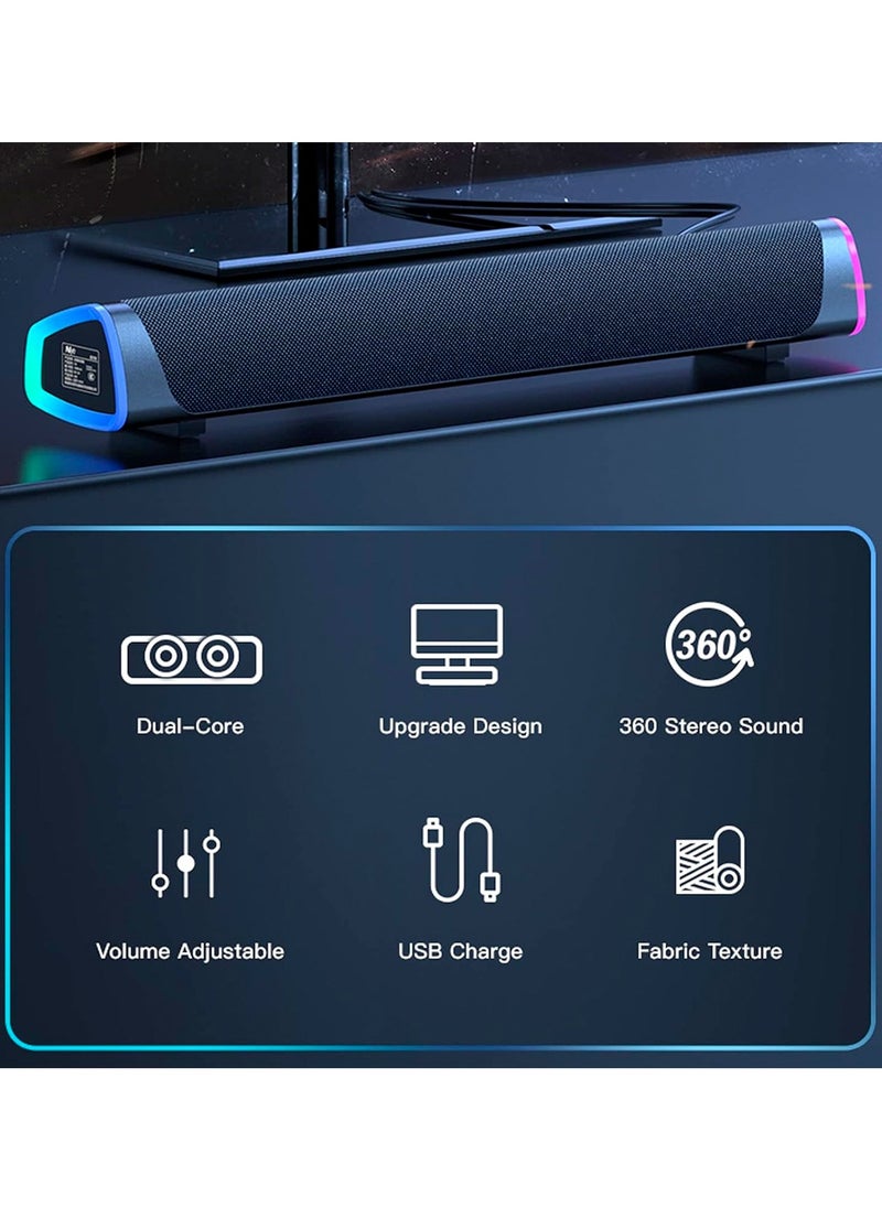 LOOPITYS - USB Wired Computer Speaker, RGB Computer Sound Bar Desktop Speaker, 3D Stereo Surround Sound Box with Volume Knob 3.5mm Audio Input for Desktop PC Laptop Smartphone Tablet - Image 1