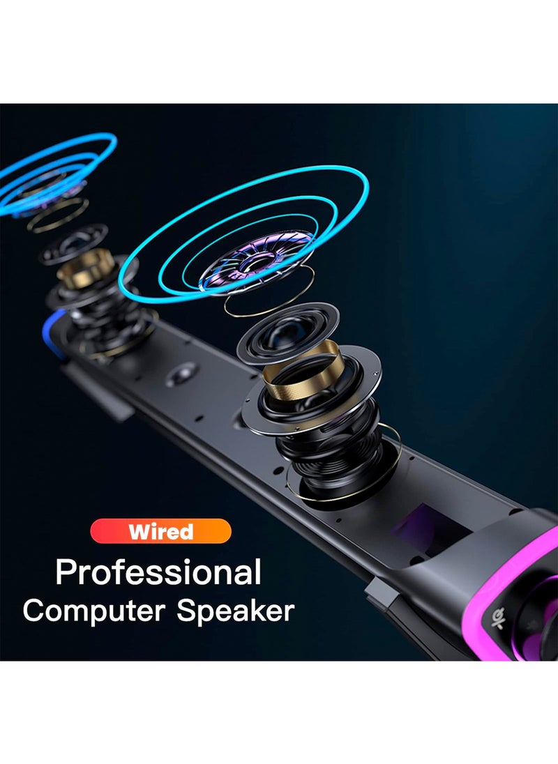 LOOPITYS - USB Wired Computer Speaker, RGB Computer Sound Bar Desktop Speaker, 3D Stereo Surround Sound Box with Volume Knob 3.5mm Audio Input for Desktop PC Laptop Smartphone Tablet - Image 1