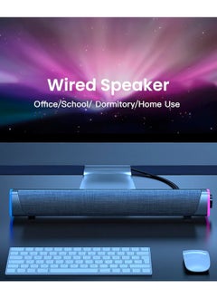LOOPITYS USB Wired Computer Speaker, RGB Computer Sound Bar Desktop Speaker, 3D Stereo Surround Sound Box with Volume Knob 3.5mm Audio Input for Desktop PC Laptop Smartphone Tablet  - Image 3