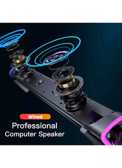 LOOPITYS USB Wired Computer Speaker, RGB Computer Sound Bar Desktop Speaker, 3D Stereo Surround Sound Box with Volume Knob 3.5mm Audio Input for Desktop PC Laptop Smartphone Tablet  - Image 5