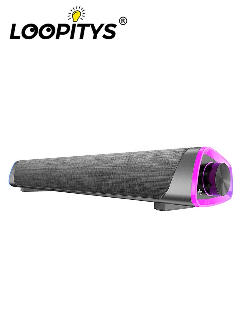 LOOPITYS USB Wired Computer Speaker, RGB Computer Sound Bar Desktop Speaker, 3D Stereo Surround Sound Box with Volume Knob 3.5mm Audio Input for Desktop PC Laptop Smartphone Tablet - Image 1
