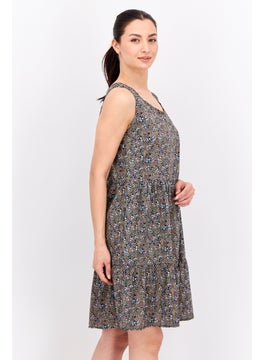 Swiss Alps Women Floral Print Mini Dress, Black Combo  - Image 2