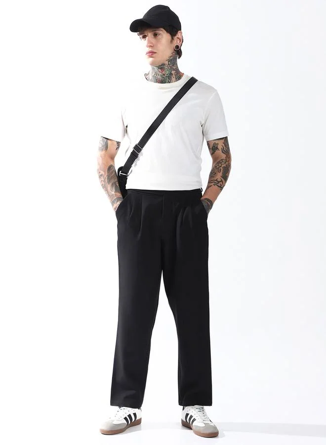 Hubberholme Men Relaxed Fit Wrinkle Free Wash Pleated Korean Pants