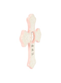 DEMDACO DEMDACO Bless This Child Soft Pink 7 x 5 Porcelain Ceramic Hanging Wall Cross  - Image 2