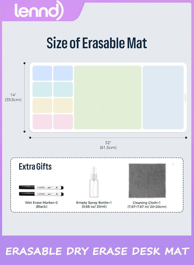 لينند سجادة مكتب قابلة للمسح الجاف من LENND، لوحة ماوس، لوحة بيضاء للكتابة، واقي سطح مكتب غير قابل للانزلاق للمكتب والمنزل والمدرسة (تتضمن 2 علامات مسح مبللة وقطعة قماش تنظيف) 80 × 35 سم. - Image 3