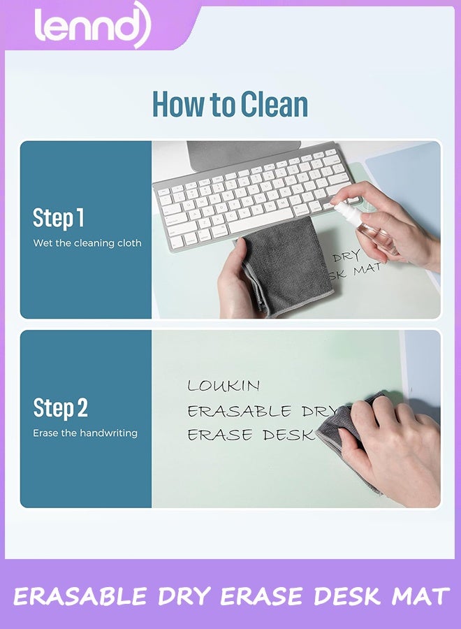 لينند سجادة مكتب قابلة للمسح الجاف من LENND، لوحة ماوس، لوحة بيضاء للكتابة، واقي سطح مكتب غير قابل للانزلاق للمكتب والمنزل والمدرسة (تتضمن 2 علامات مسح مبللة وقطعة قماش تنظيف) 80 × 35 سم. - Image 4