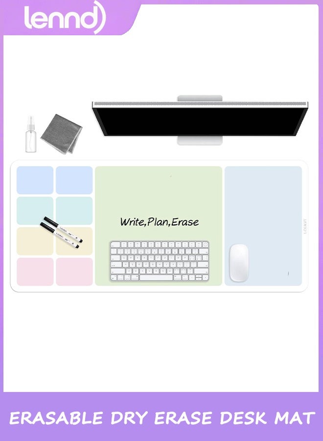 لينند سجادة مكتب قابلة للمسح الجاف من LENND، لوحة ماوس، لوحة بيضاء للكتابة، واقي سطح مكتب غير قابل للانزلاق للمكتب والمنزل والمدرسة (تتضمن 2 علامات مسح مبللة وقطعة قماش تنظيف) 80 × 35 سم. - Image 1