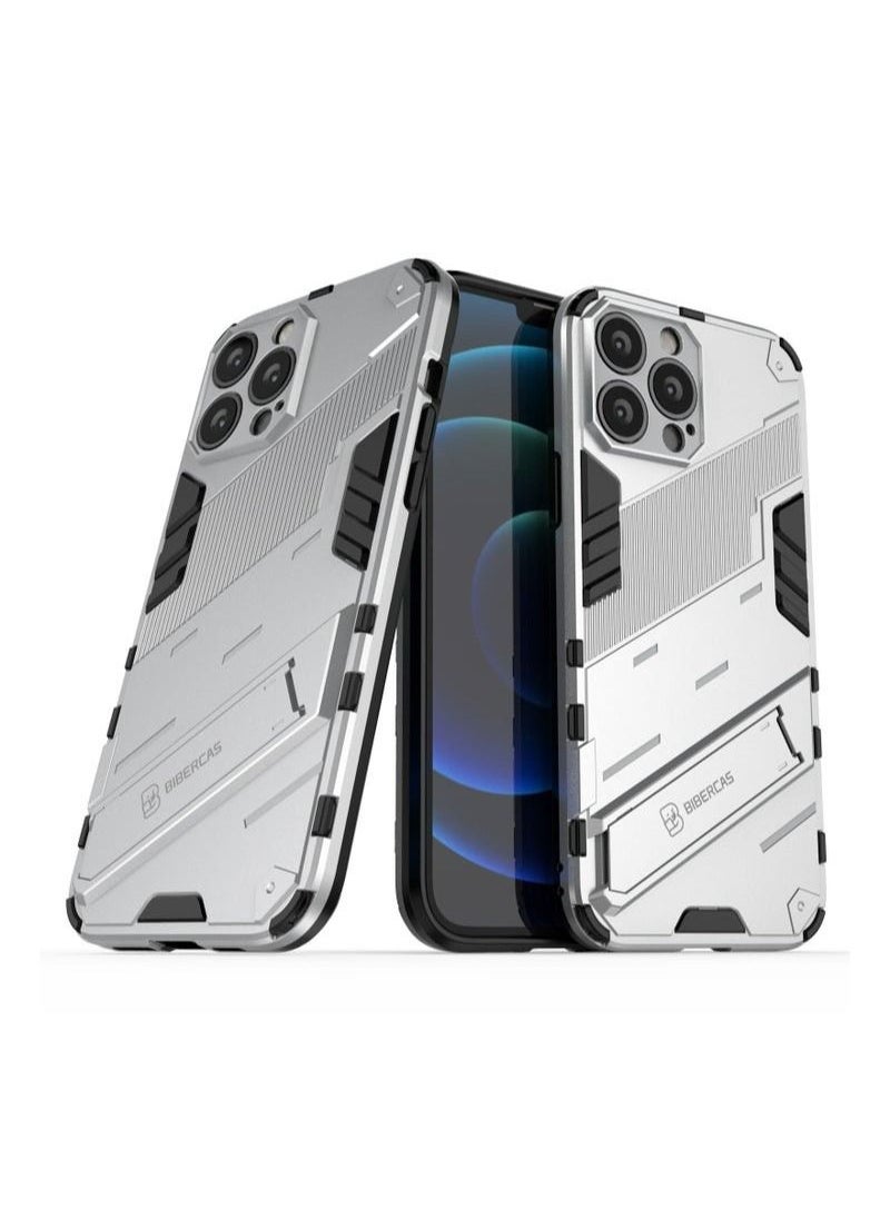 Generic - Punk Armor 2 in 1 PC + TPU Phone Case with Invisible Holder For iPhone 13 Pro Max(White) - Image 1