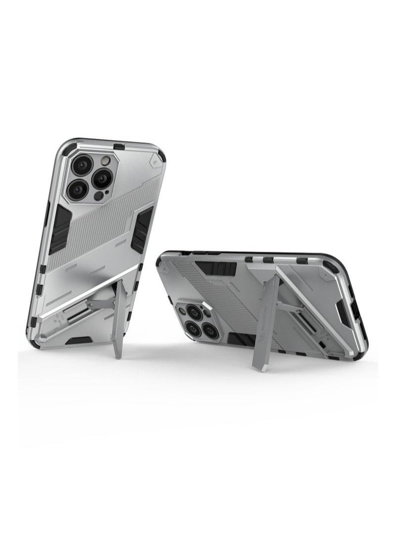 Generic - Punk Armor 2 in 1 PC + TPU Phone Case with Invisible Holder For iPhone 13 Pro Max(White) - Image 1