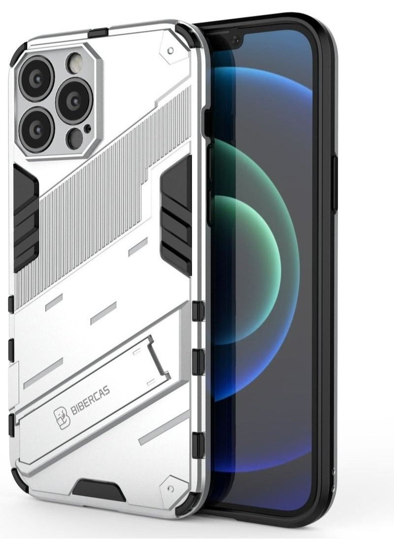 Generic - Punk Armor 2 in 1 PC + TPU Phone Case with Invisible Holder For iPhone 13 Pro Max(White) - Image 1