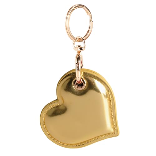 BORKUANA Leather Charm Keychain Holder Case Compatible with AirTag,Cute Protective Heart-Shaped Cover with Luxe Ring Clip,Finder GPS Tracker Case for Wallet Keys,Bag,Pets(Edge-Sealing,Golden) - Image 1