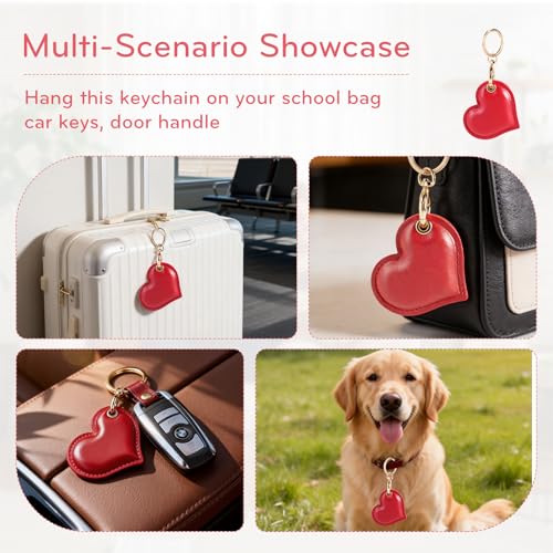 BORKUANA Leather Charm Keychain Holder Case Compatible with AirTag,Cute Protective Heart-Shaped Cover with Luxe Ring Clip,Finder GPS Tracker Case for Wallet Keys,Bag,Pets(Edge-Sealing,Golden) - Image 4