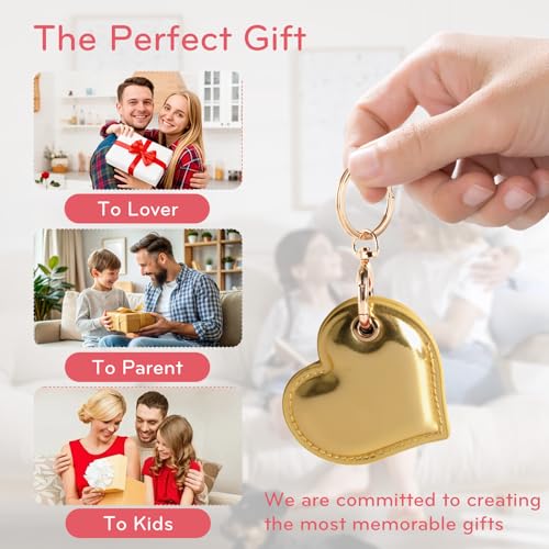 BORKUANA Leather Charm Keychain Holder Case Compatible with AirTag,Cute Protective Heart-Shaped Cover with Luxe Ring Clip,Finder GPS Tracker Case for Wallet Keys,Bag,Pets(Edge-Sealing,Golden) - Image 5