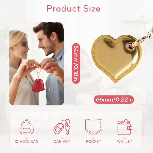BORKUANA Leather Charm Keychain Holder Case Compatible with AirTag,Cute Protective Heart-Shaped Cover with Luxe Ring Clip,Finder GPS Tracker Case for Wallet Keys,Bag,Pets(Edge-Sealing,Golden) - Image 3
