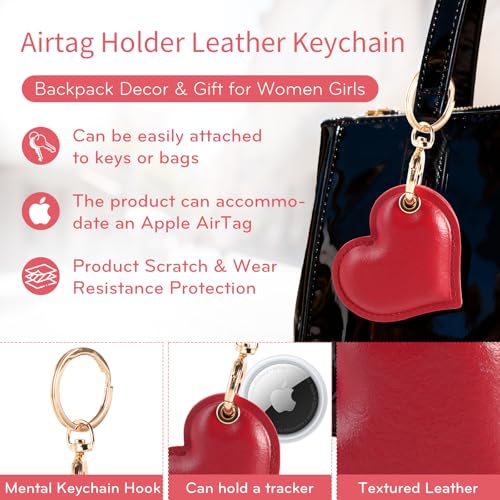 BORKUANA Leather Charm Keychain Holder Case Compatible with AirTag,Cute Protective Heart-Shaped Cover with Luxe Ring Clip,Finder GPS Tracker Case for Wallet Keys,Bag,Pets(Edge-Sealing,Golden) - Image 2