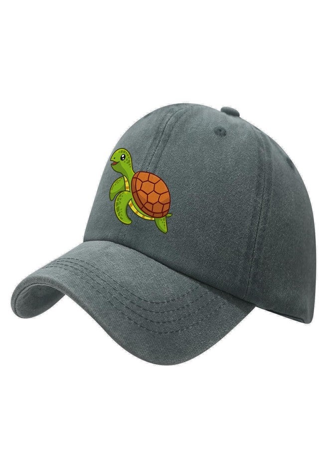 Negi Turtle Kid Hats Adjustable Baseball Cap for Boys Girls Age 4-12 Years Cute Cartoon Turtle Cotton Toddler Boy Hat Gray Distressed Washed Girls Trucker Hat Toddler Boys Beach Cap - Image 1