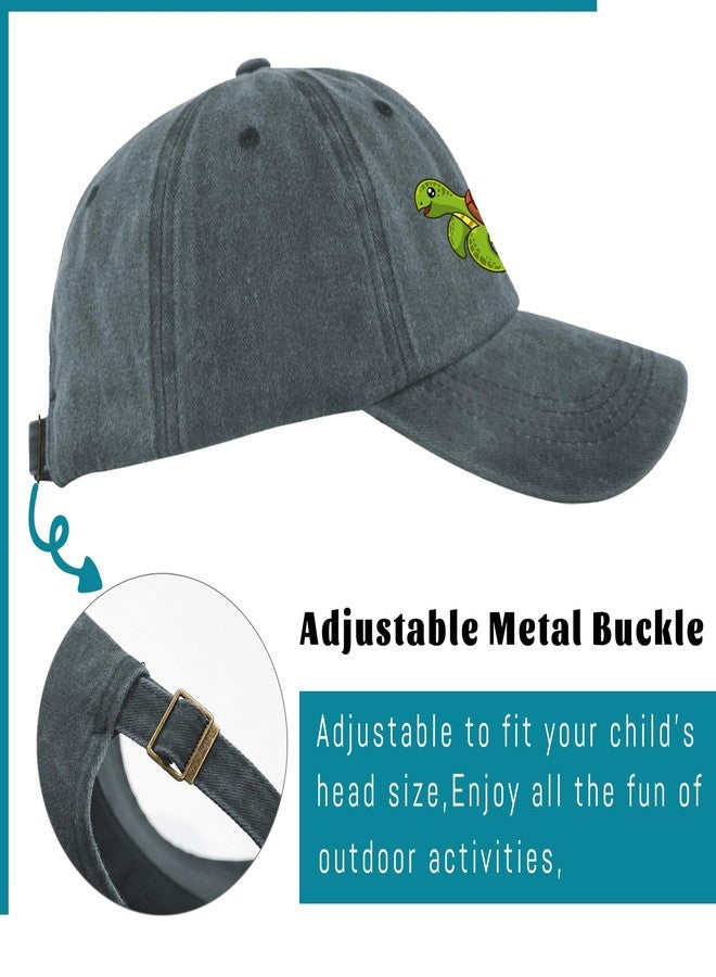 Negi Turtle Kid Hats Adjustable Baseball Cap for Boys Girls Age 4-12 Years Cute Cartoon Turtle Cotton Toddler Boy Hat Gray Distressed Washed Girls Trucker Hat Toddler Boys Beach Cap - Image 4