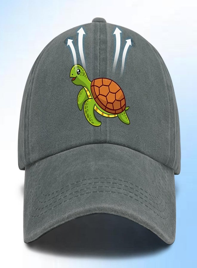 Negi Turtle Kid Hats Adjustable Baseball Cap for Boys Girls Age 4-12 Years Cute Cartoon Turtle Cotton Toddler Boy Hat Gray Distressed Washed Girls Trucker Hat Toddler Boys Beach Cap - Image 2