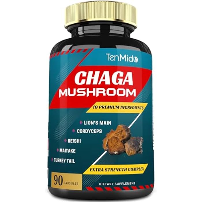 Tenmido Chaga Mushroom Extract Capsules & Lions Mane, Cordyceps and More | Digestive Health, Vitality Support | Energy Boost, Rich in Health & Nutrients, 3 Months Supply - Image 1