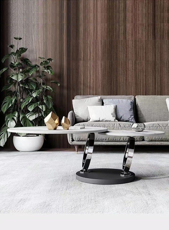 C&C Home 1-Piece Multipurpose Rotatable Shelves Coffee Table Strong Ring Shape Base Metal Side Table Adjustable Position Center Table Serving Table for Living Room 135x43 cm (Fully Assembled) - Image 2