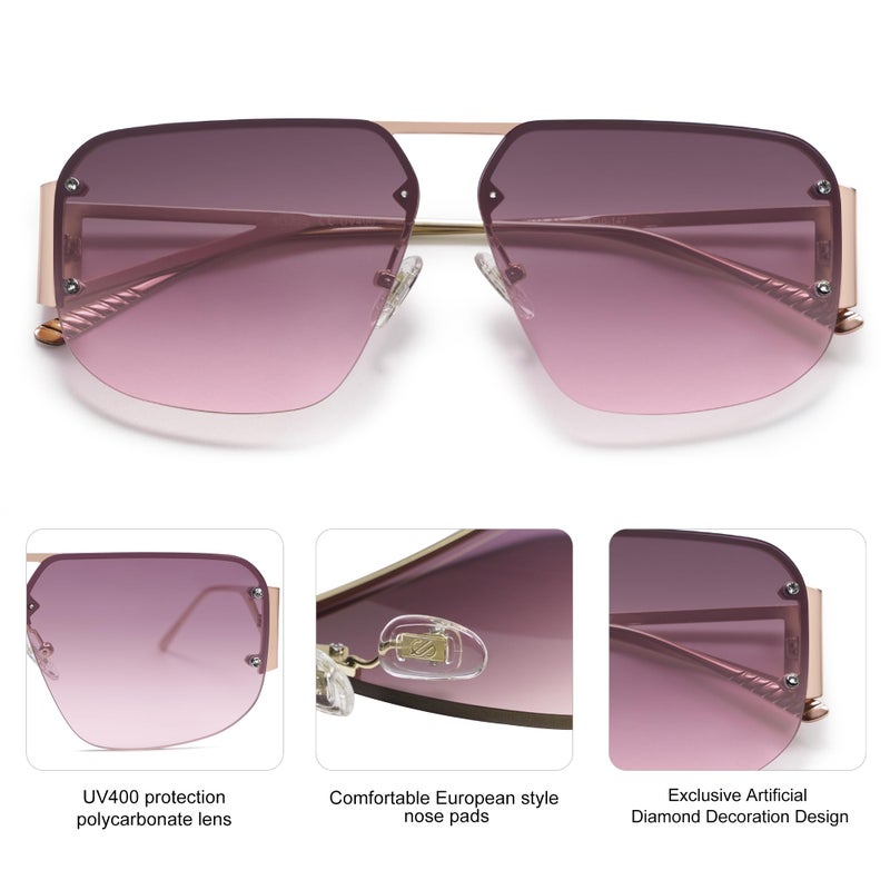 SOJOS Trendy Aviator Sunglasses Mens Womens Retro Metal Rimless Frame Shades Lentes De Sol Para Mujer SJ1192 Purple - Image 4