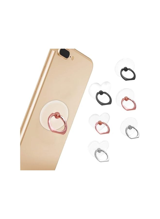 Green Tiger 6 Pcs Transparent Mobile Phone Ring Holder, Round and Heart-shaped 360 Degree Rotating Universal Ring Buckle Grip Stand for Smartphones, Tablets - Image 4
