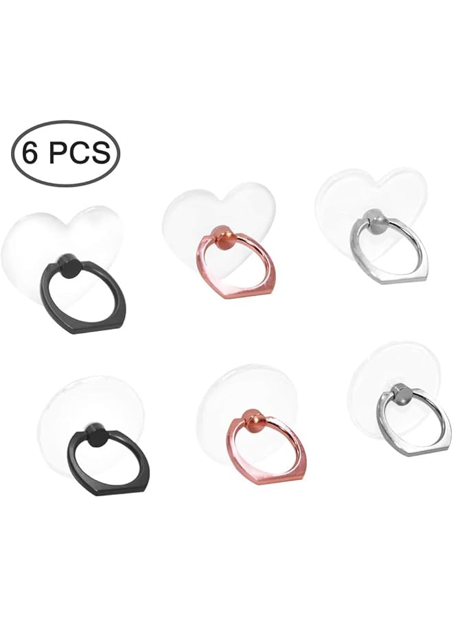 Green Tiger 6 Pcs Transparent Mobile Phone Ring Holder, Round and Heart-shaped 360 Degree Rotating Universal Ring Buckle Grip Stand for Smartphones, Tablets - Image 2