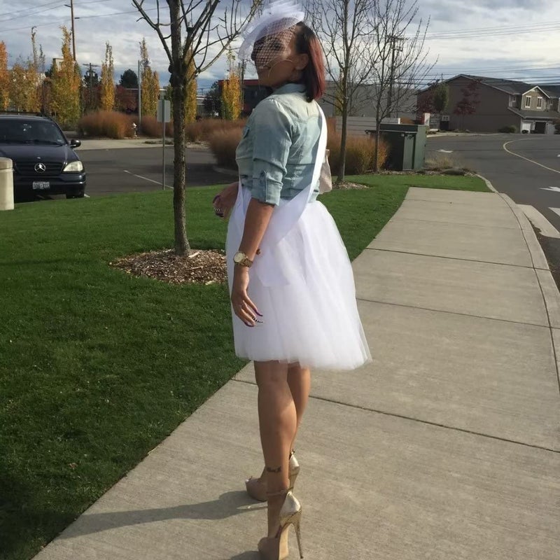 WDPL Wedding Planning Women's A Line Short Knee Length Tutu Tulle Prom Party Skirt Small White - Image 4