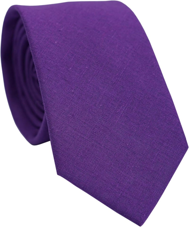 BELLUNO Men's Skinny Ties, Cotton Linen Blend 2.5 inch Solid Neckties - Image 1