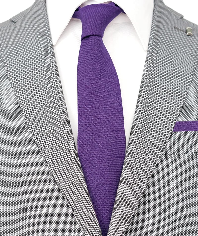 BELLUNO Men's Skinny Ties, Cotton Linen Blend 2.5 inch Solid Neckties - Image 2