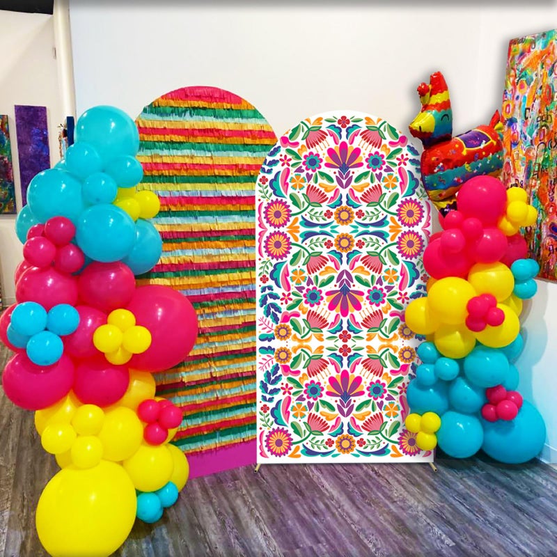 Sensfun Mexican Fiesta Arch Backdrop Cover Cinco De Mayo Birthday Baby Shower Decorations,2-Sided Colorful Mexican Otomi Flowers Backdrop Arch Covers for Mexico Talavera Wedding Party Decor 2.6x6ft - Image 2