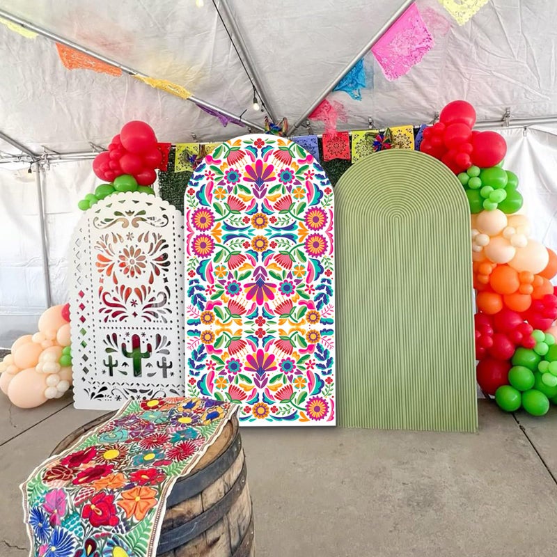 Sensfun Mexican Fiesta Arch Backdrop Cover Cinco De Mayo Birthday Baby Shower Decorations,2-Sided Colorful Mexican Otomi Flowers Backdrop Arch Covers for Mexico Talavera Wedding Party Decor 2.6x6ft - Image 3