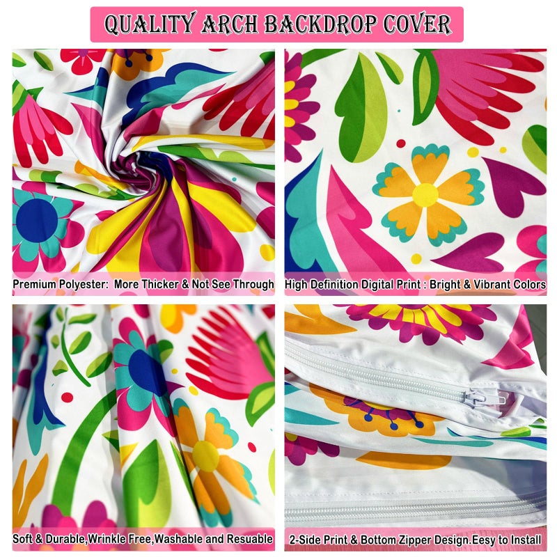 Sensfun Mexican Fiesta Arch Backdrop Cover Cinco De Mayo Birthday Baby Shower Decorations,2-Sided Colorful Mexican Otomi Flowers Backdrop Arch Covers for Mexico Talavera Wedding Party Decor 2.6x6ft - Image 5