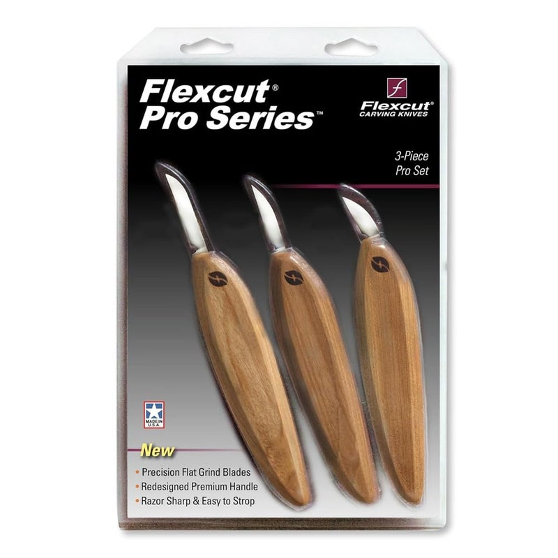 FLEXCUT Pro Series Wood Carving Tools, 3-Pack Kit with 1" Chip, 1-3/8" Detail, 1-5/8" Carving, Ergonomic Knife Handles (FP200) - Image 1