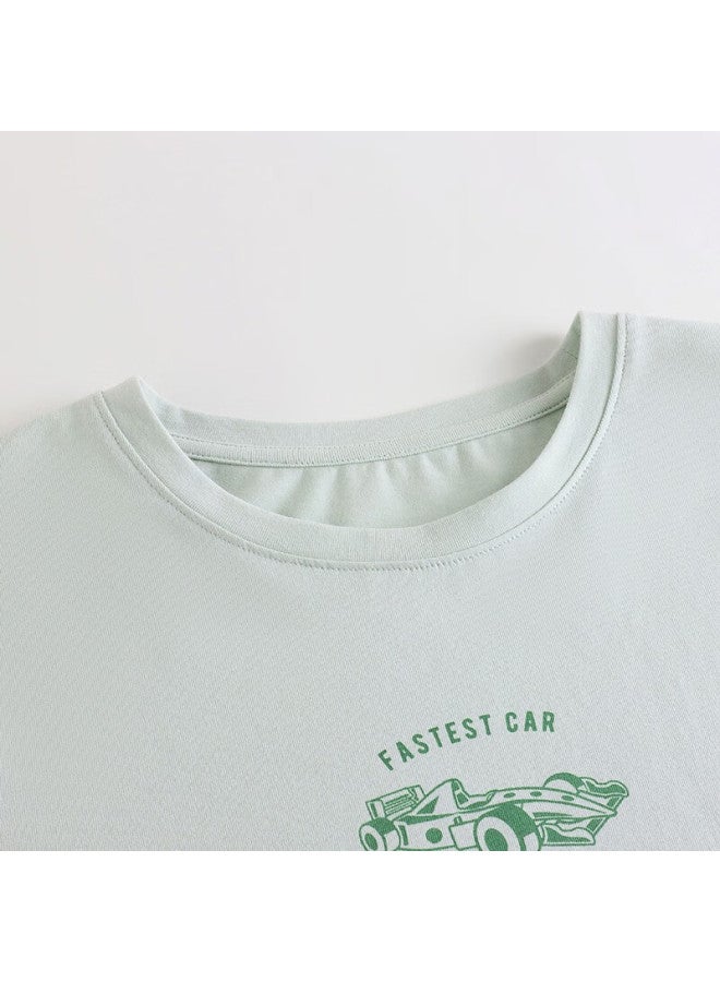 Threegun Kids' Soft Cotton Round Neck Long Sleeve Long Pants Home Wear Set Green 120 - Image 3