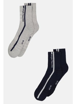 Men 2 Pair Brand Logo Crew Socks, Navy