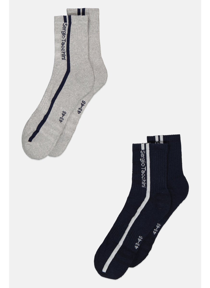 Sergio Tacchini - Men 2 Pair Brand Logo Crew Socks, Navy - Image 1