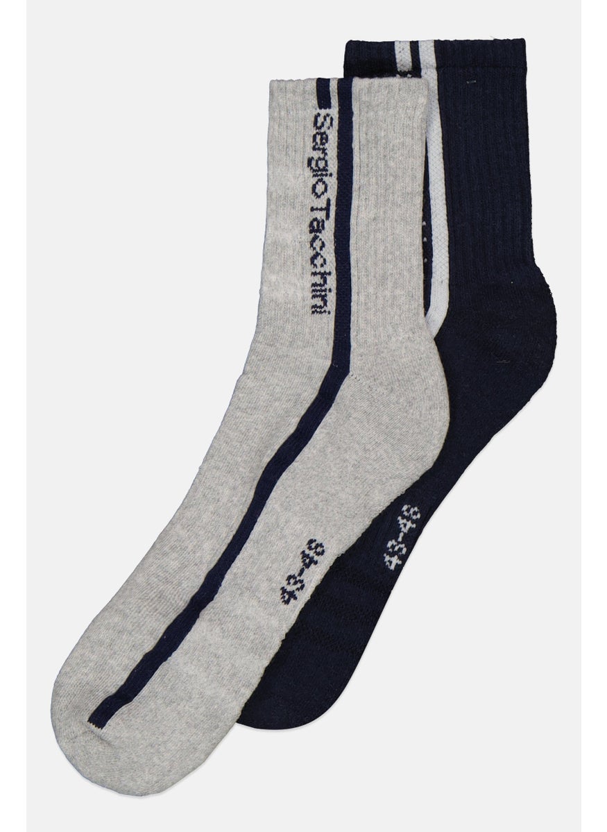 Sergio Tacchini - Men 2 Pair Brand Logo Crew Socks, Navy - Image 1