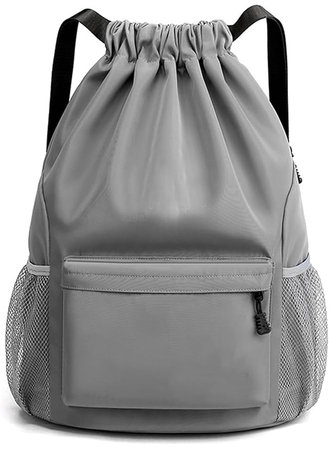 PROMASS Drawstring Backpack Sports Gym Bag,Waterproof Drawstring Bags With Compartment Side Mesh Pockets Foldable String Backpack Sackpack For Women Men - Image 1