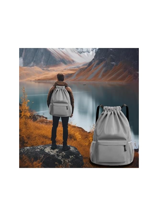 PROMASS Drawstring Backpack Sports Gym Bag,Waterproof Drawstring Bags With Compartment Side Mesh Pockets Foldable String Backpack Sackpack For Women Men - Image 5