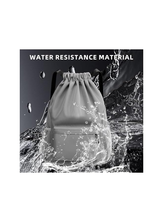 PROMASS Drawstring Backpack Sports Gym Bag,Waterproof Drawstring Bags With Compartment Side Mesh Pockets Foldable String Backpack Sackpack For Women Men - Image 4