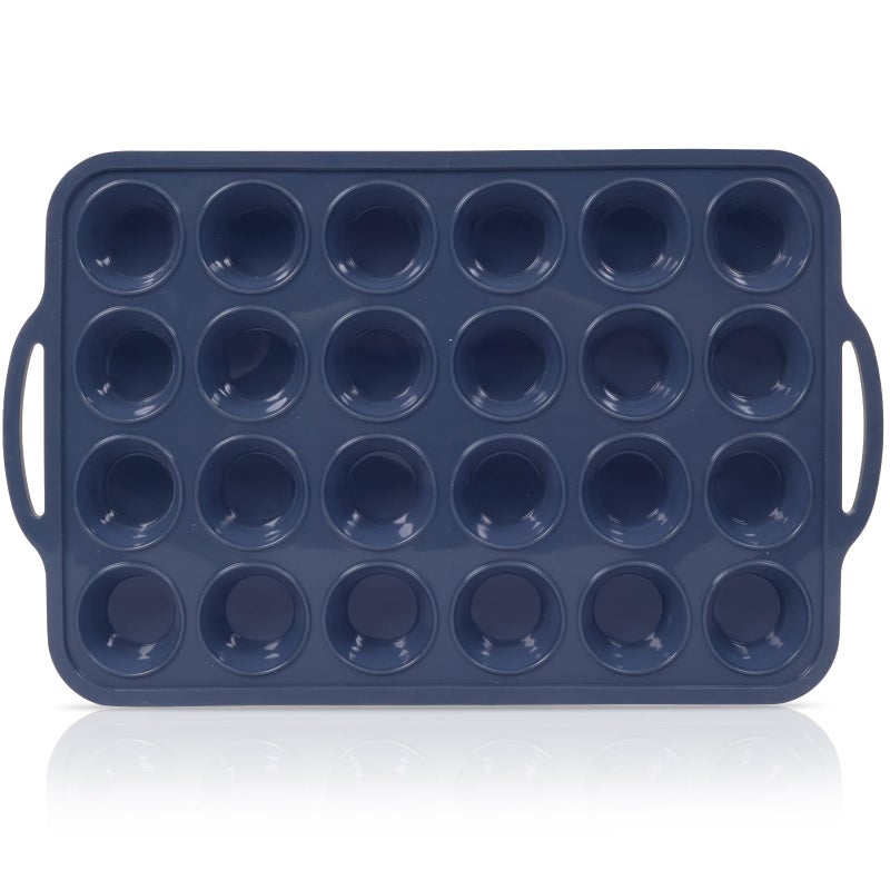 Vnray Mini Silicone Muffin Pan with Metal Frame, Non Stick Silicone Cupcake Pan with Handles 24 Cup, BPA Free Silicon Muffin Tin Tray Small for baking, egg bites, Cupcake Mold Grey - Image 1