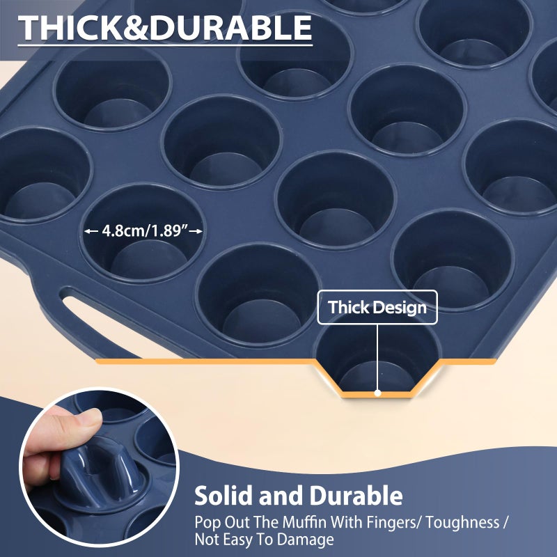 Vnray Mini Silicone Muffin Pan with Metal Frame, Non Stick Silicone Cupcake Pan with Handles 24 Cup, BPA Free Silicon Muffin Tin Tray Small for baking, egg bites, Cupcake Mold Grey - Image 5