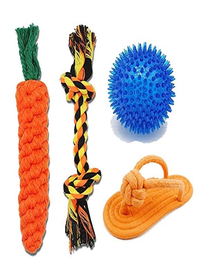Smart Pups Durable Puppies & Small Dogs Rope Toys = Spike Teether Ball Toy/Rope Ball Toy/Correct Rope Toy/Squeaky Rubber Ball Toy Set Ideal for Teething Dogs (Pack of 4, Color May Vary) - Image 1