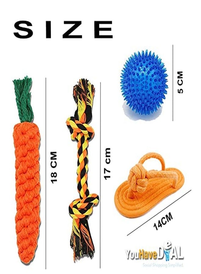 Smart Pups Durable Puppies & Small Dogs Rope Toys = Spike Teether Ball Toy/Rope Ball Toy/Correct Rope Toy/Squeaky Rubber Ball Toy Set Ideal for Teething Dogs (Pack of 4, Color May Vary) - Image 2