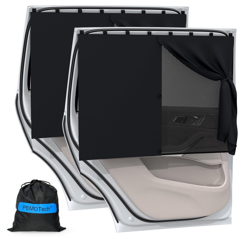 PEMOTech Car Window Shades with 8 Strong Magnets-26.8"x19.7" Dual Layer Car Rear/Side Window Sunshade for Baby Semi-Transparent 2-in-1 Universal Auto Sun Shade for Kid & Pet Protection (2 Pack) Black - Image 1
