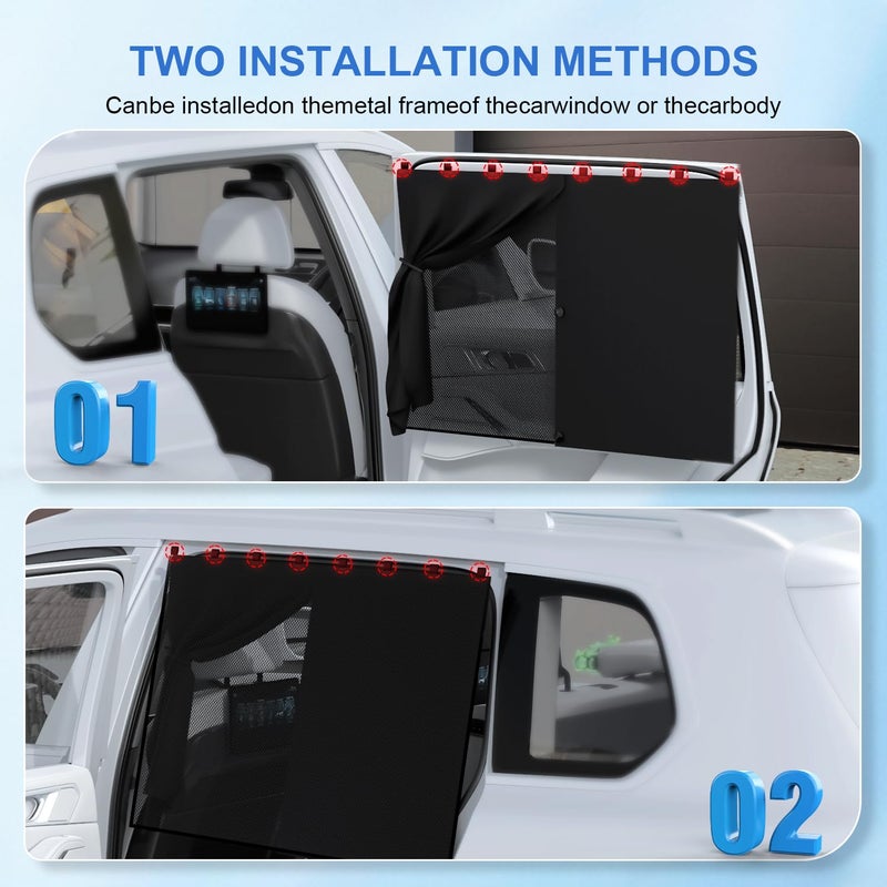 PEMOTech Car Window Shades with 8 Strong Magnets-26.8"x19.7" Dual Layer Car Rear/Side Window Sunshade for Baby Semi-Transparent 2-in-1 Universal Auto Sun Shade for Kid & Pet Protection (2 Pack) Black - Image 5